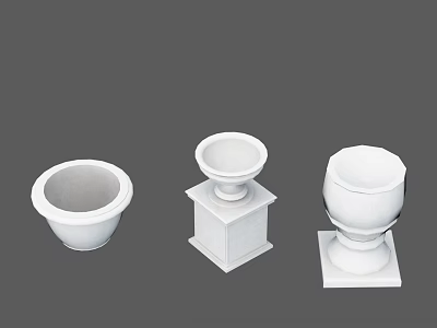 Public Facilities Three White Decorative Planters With Different Modern Designs 3d model