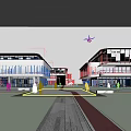 Modern Office Building Exterior With Glass Curtain Walls Landscaped Courtyard People Walking And Drone Flying