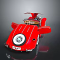 Red Vintage Toy Car With Winged Design Circular Emblem And Spirit License Plate