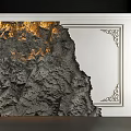 White Background Wall With Rock Texture Golden Accents And Ornate Frame