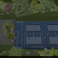 Outdoor Tennis Court With Green Surroundings People Playing Fitness Sports Activity