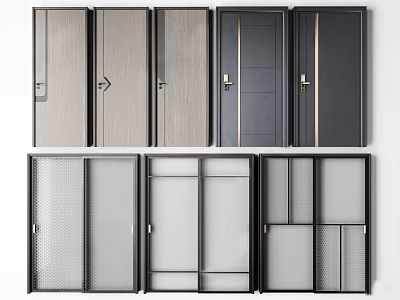 Flush Doors With Modern Design Different Colors Wooden And Metal Materials 3d model