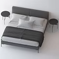 Modern Double Bed with Grey Headboard White Sheets and Black Side Table 3d model