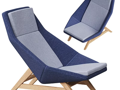 Stylish Modern Lounge Chair With Blue Gray Upholstery And Wooden Frame 3d model
