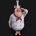 Cartoon Pig Chef Character Wearing White Uniform With Chef Hat And Red Bow Tie