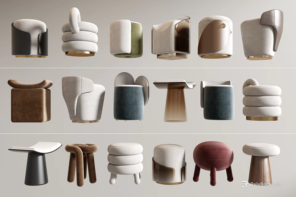 Modern Sofa Stools With Various Designs And Multiple Colors For Home Decoration 3d model 
