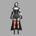 Woman With Gray Hair Wearing Black Corset Long Gloves Fishnet Stockings And Long Cape