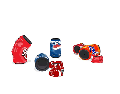 Colorful Beverage Cans From Popular Brands Coca Cola And Pepsi In Red Blue 3d model