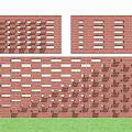Red Brick Perforated Screen Wall With Geometric Patterns And Grass Background 3d model