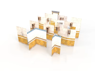 Architectural Model With White And Yellow Wall Modules And Classical Decorative Windows 3d model