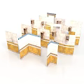 Architectural Model With White And Yellow Wall Modules And Classical Decorative Windows