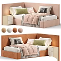 Kids Bed with Upholstered Headboard Colorful Pillows Cozy Quilt Side Nightstand Multiple Color Options