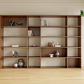 Minimalist Wooden Bookshelf With Multiple Shelves Books Decorative Vases Table Lamp And Potted Plant