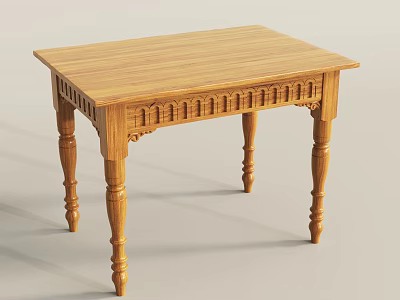 Classic Wooden Dining Table With Solid Wood Top And Carved Legs Design 3d model