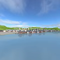 Aerial View Urban Planning Featuring Traditional Modern Architecture Waterfront Green Hills
