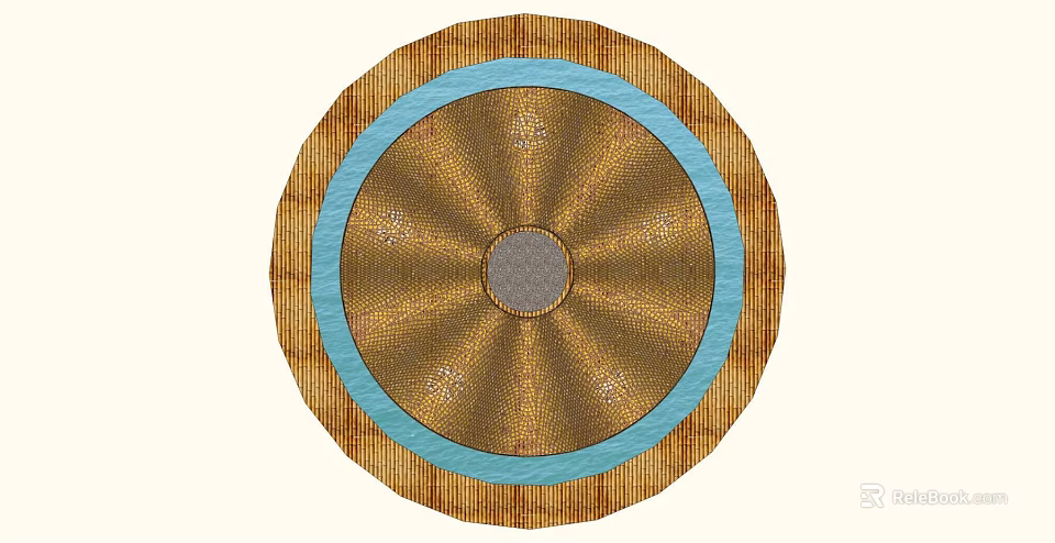 Circular Decorative Design With Brown Stripe Border Blue Ring And Gray Center 3d model 