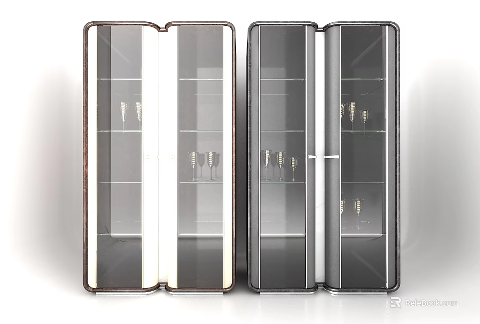 Modern Glass Door Display Cabinet With Open Shelves For Home Living Room Storage 3d model 