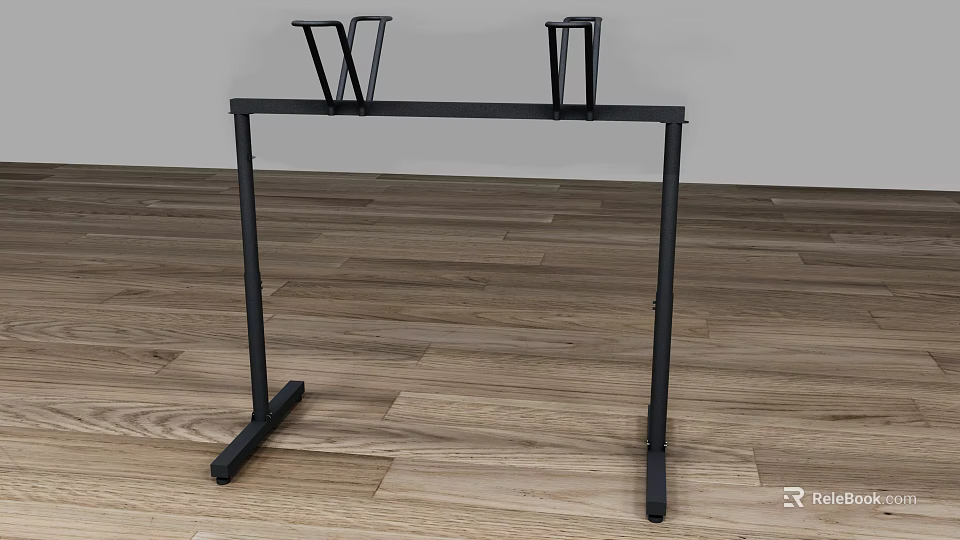 Commercial Black Metal Display Rack With Two V Shaped Holders On Wooden Floor 3d model 