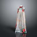 Elegant Halter Neck Floral Print Dress with Silver Gray Base and Red Green Accents