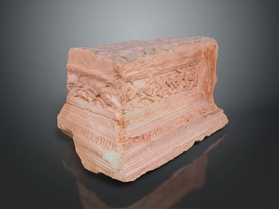 Intricately Carved Red Sandstone Pedestal With Decorative Patterns And Ancient Design 3d model