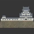 Traditional Japanese Castle Architecture With Multi Tiered Tower Stone Wall And Blue Roof