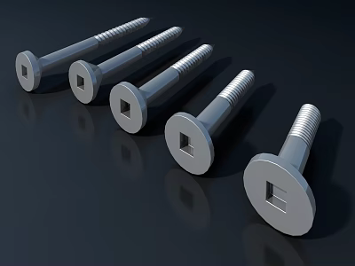 Silver Door Handle Bolts with Square Heads and Various Lengths 3d model