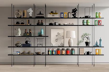Ornaments Combination Bookshelf Bookcase Teapot 3d model