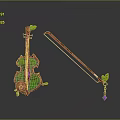 Colorful Violin Shaped Daily Living Accessory with Bow Green Leaf and Vibrant Design