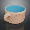 Rustic Ceramic Mug With Blue Interior And Radial Carved Pattern 3d model
