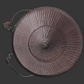 Traditional Wicker Storage Container with Conical Lid Carry Handle and Striped Design