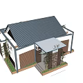 Traditional Chinese Style House With Gray Tiled Roof White Walls Wooden Entrance And Plants
