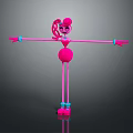 Pink Cartoon Game Character With Long Arms Legs Ponytail Bow And Blue Shoes