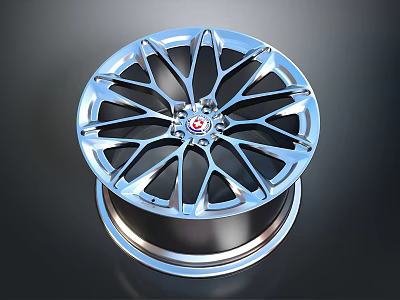 High Quality Silver Alloy Car Wheel Rim With Multi Spoke Design And Hub Cap 3d model