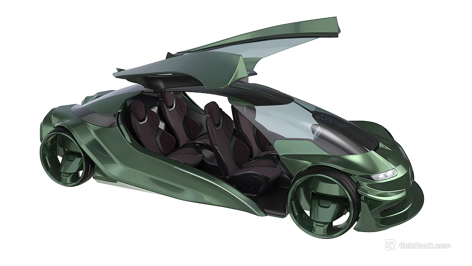 Futuristic Green Concept Car Featuring Gull Wing Doors Sleek Design And Multiple Seats 3d model 