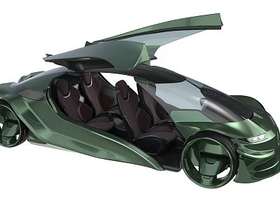 Futuristic Green Concept Car Featuring Gull Wing Doors Sleek Design And Multiple Seats 3d model