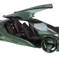 Futuristic Green Concept Car Featuring Gull Wing Doors Sleek Design And Multiple Seats
