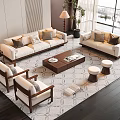 Modern Living Room Sofa And Coffee Table Set With Pillows And Area Rug