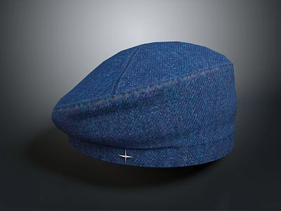 Stylish Blue Woolen Beret Hat With Small Cross Accent For Casual Daily Wear 3d model