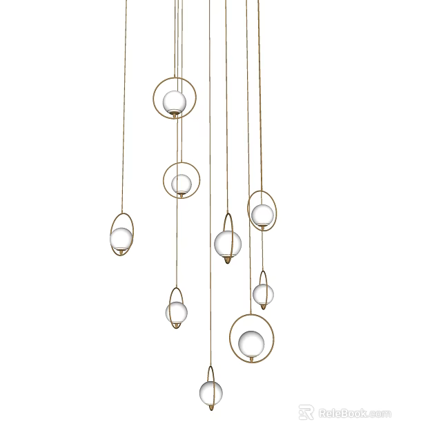 Modern Hanging Pendant Lights With Multiple Sizes Circular Oval Glass Shades And Metal Cords 3d model 