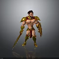 Muscular Man in Gold and Red Armor Holding Spear and Shield
