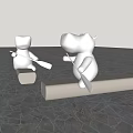 Cartoon Animal Figures on Landscape Seats with Paddles by Coastal Stone Pavement