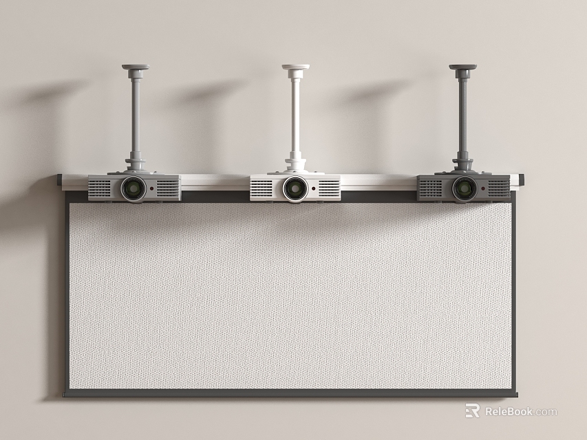 Projection Monitoring System With Three Devices Mounted On Wall Above White Screen 3d model 