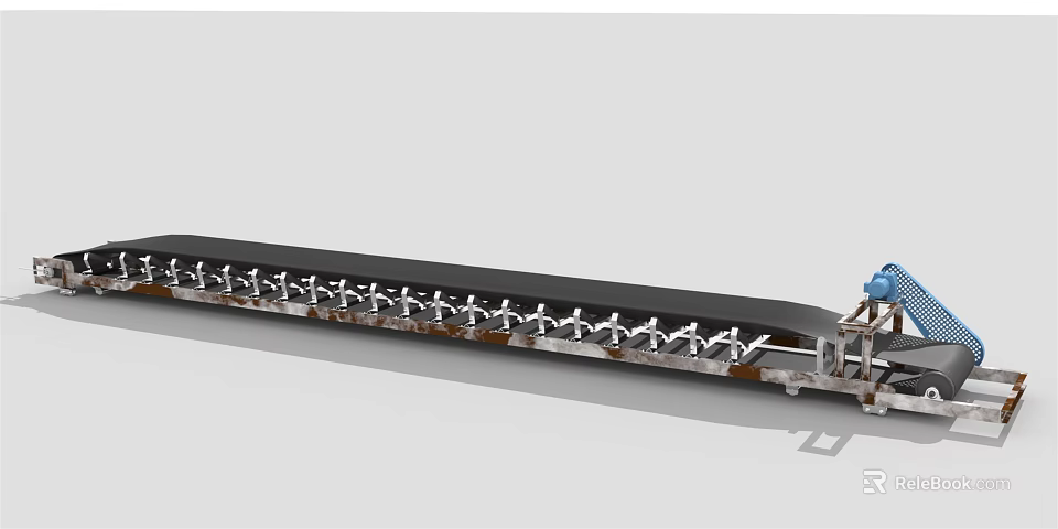 Industrial Conveyor Belt System With Metal Frame And Efficient Material Transportation 3d model 
