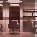 Beauty Salon Interior With Red And White Decor Sofa Tree Plant And Stairs