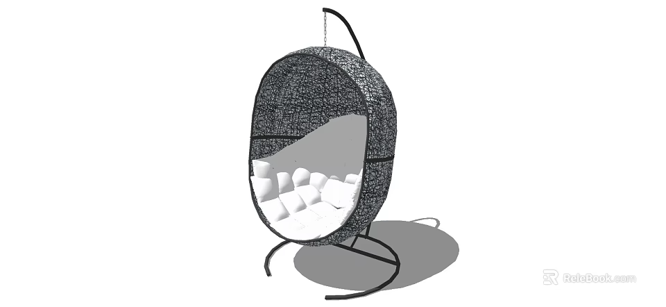 Cozy Woven Hammock Chair with Metal Stand and Soft White Cushions Design 3d model 
