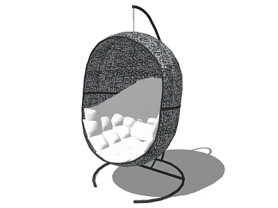 Cozy Woven Hammock Chair with Metal Stand and Soft White Cushions Design 3d model