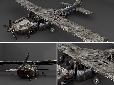 Abandoned Passenger Aircraft With Rusted Body Worn Propeller And Damaged Wings 3d model