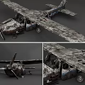 Abandoned Passenger Aircraft With Rusted Body Worn Propeller And Damaged Wings