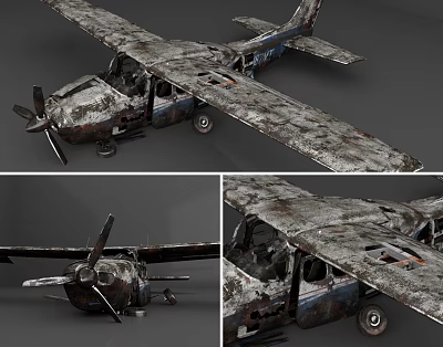 Abandoned Passenger Aircraft With Rusted Body Worn Propeller And Damaged Wings 3d model Abandoned Passenger Aircraft With Rusted Body Worn Propeller And Damaged Wings 3d model