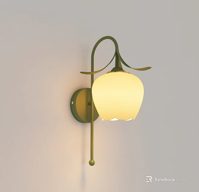 Modern Minimalist Wall Lamp With Green Bracket And White Rounded Lampshade Emitting Warm Light 3d model 